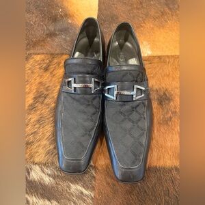 Versace Leather and Logo Fabric Loafers